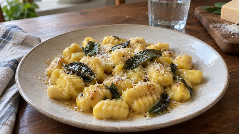 Hausgemachte Safran-Gnocchi mit Salbeibutter und Parmesan