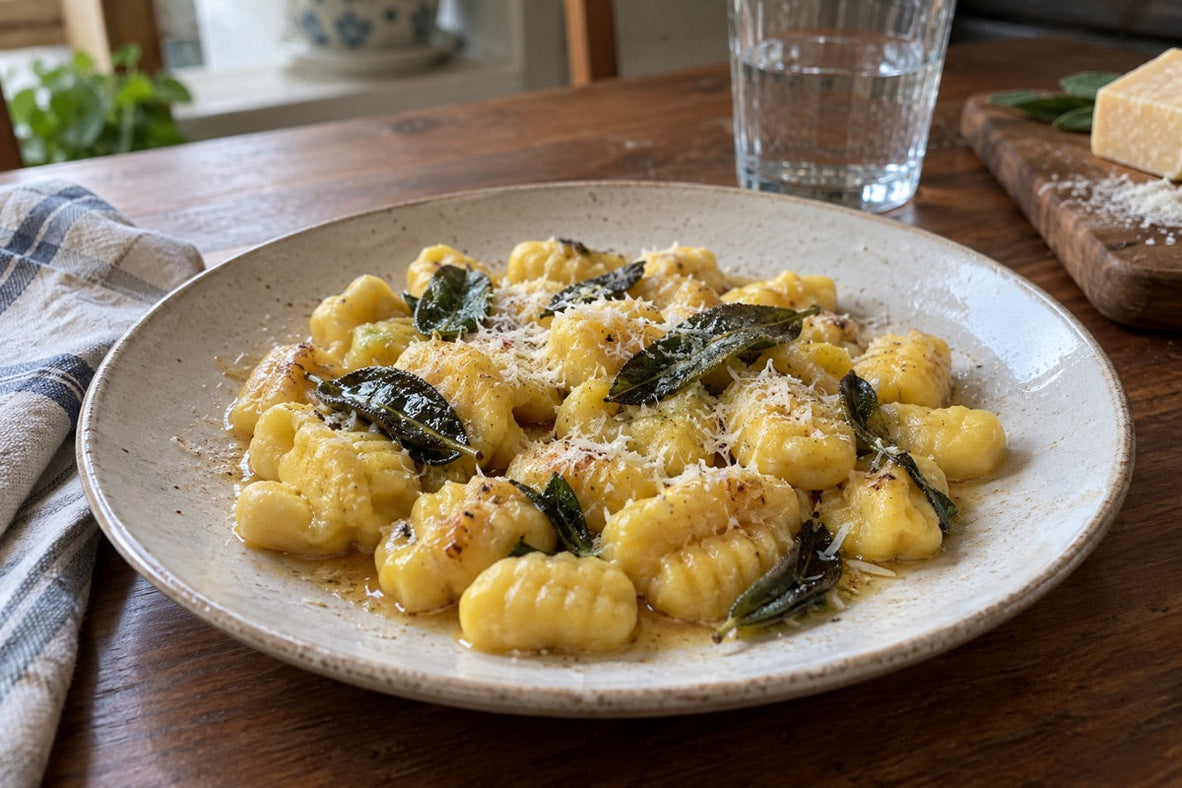 Hausgemachte Safran-Gnocchi mit Salbeibutter und Parmesan